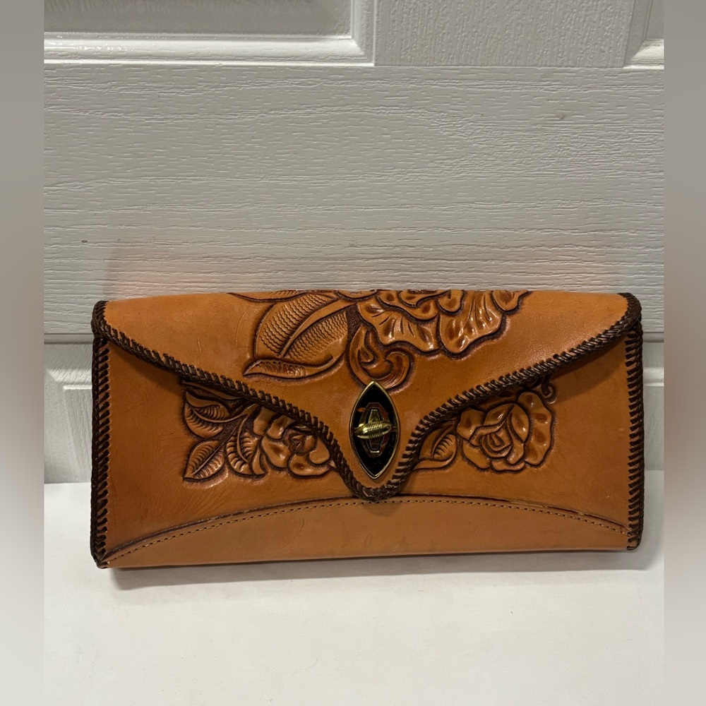 Handcrafted Vintage Tan Leather Clutch 12x6”